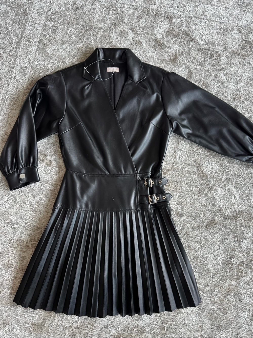 Liu Jo Black Faux-Leather Pleated Mini Dress